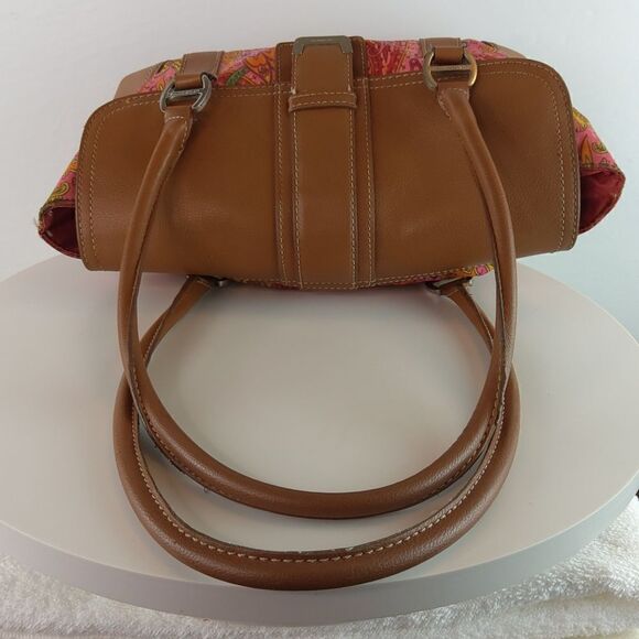 (3/$20) Liz Claiborne fuchsia paisley fabric and faux leather purse - Picture 9 of 16